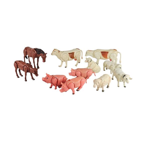 Vintage Hinged Plastic Farm Animal Lot of 11 1970s Cow Pig Sheep Made Hong Kong - Picture 6 of 14